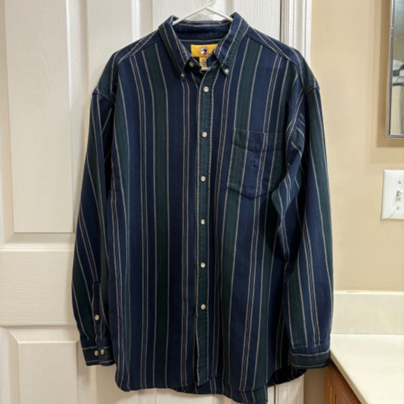 Duckhead Men’s Striped Flannel Button Down Navy Blue Green Vintage 90s Y2K XL - Picture 12 of 13